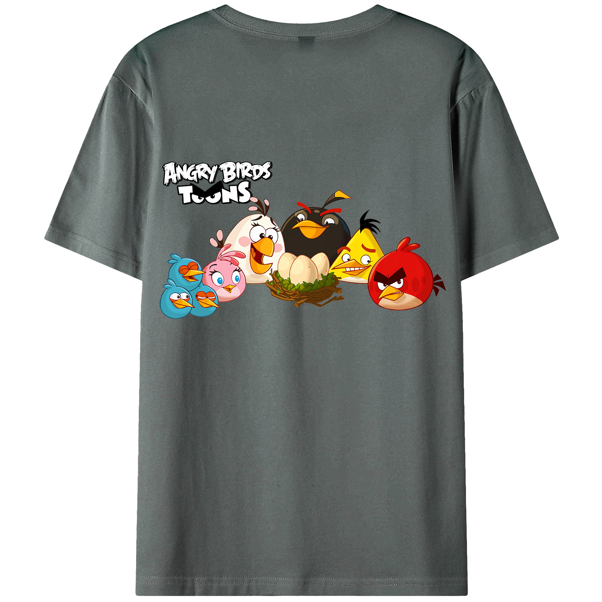 （画像用） Angry Birds アングリーバード 綿100％ メンズ半袖Tシャツ（バックプリント） 通気性